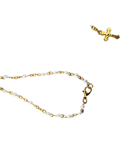 Load image into Gallery viewer, Saint Benedict Rosary with Pearl Beads & Gold-Tone Details + Metal Case