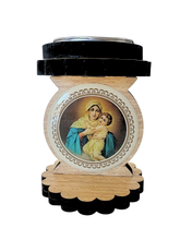 Load image into Gallery viewer, Wooden Candle Holder – Our Lady of Schoenstatt (Includes Replaceable Tealight)