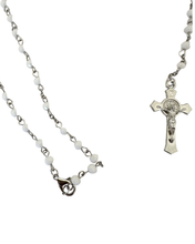 Load image into Gallery viewer, Sacred Heart of Jesus Rosary with White Beads and Metal Case
