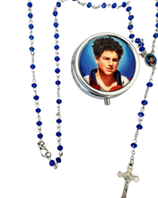 Load image into Gallery viewer, Carlo Acutis Rosary with Blue Beads and Metal Case

