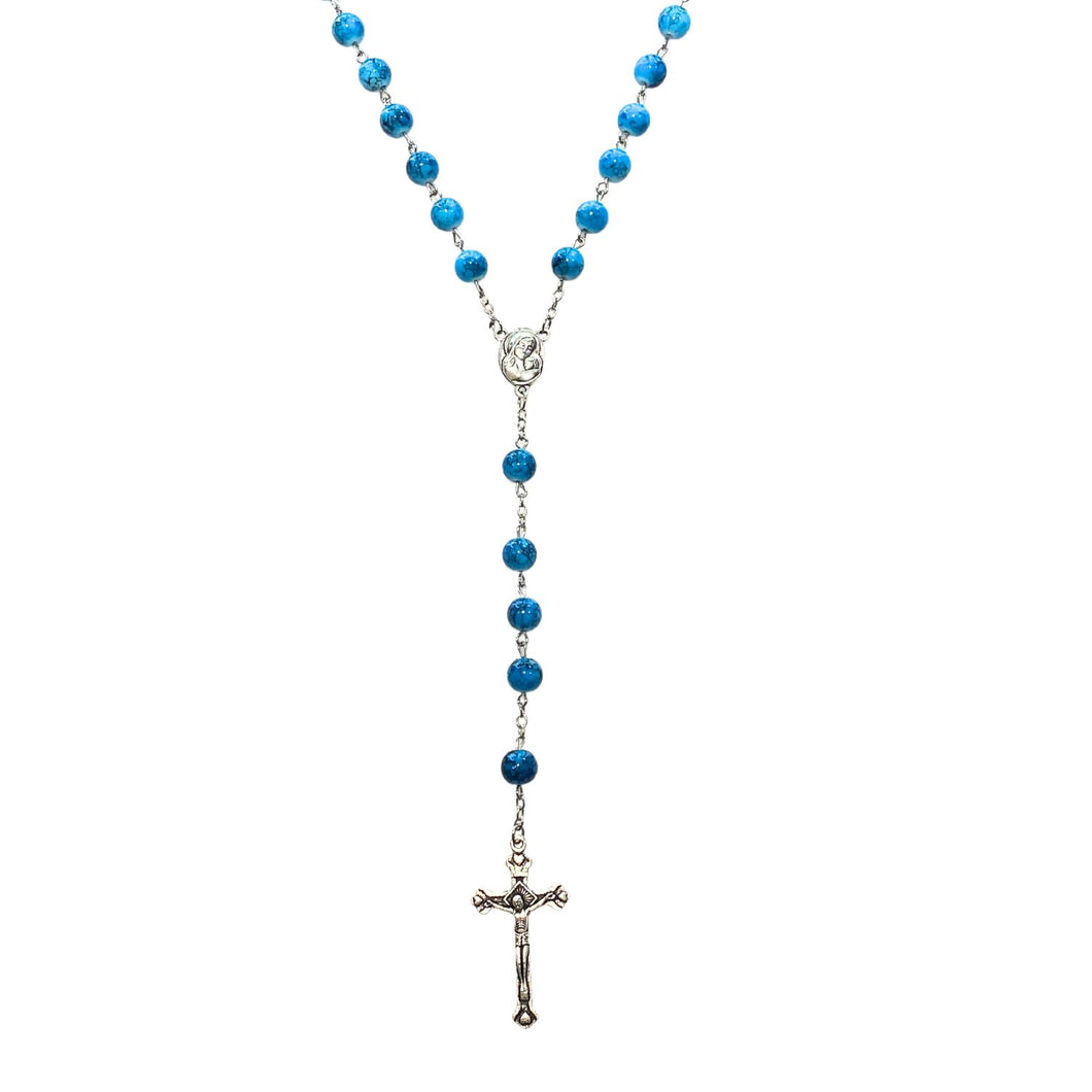 Blue Catholic Rosary With Schoenstatt Symbols