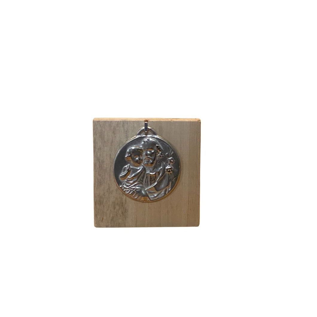 Saint Jose Medal with Wood Stand