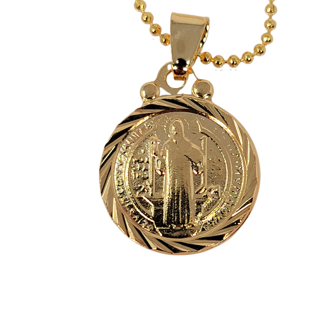 Round Golden Medal with Saint Benedict Image