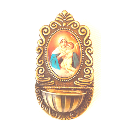 Holy water font. Our Lady of Schoenstatt/ Gold color
