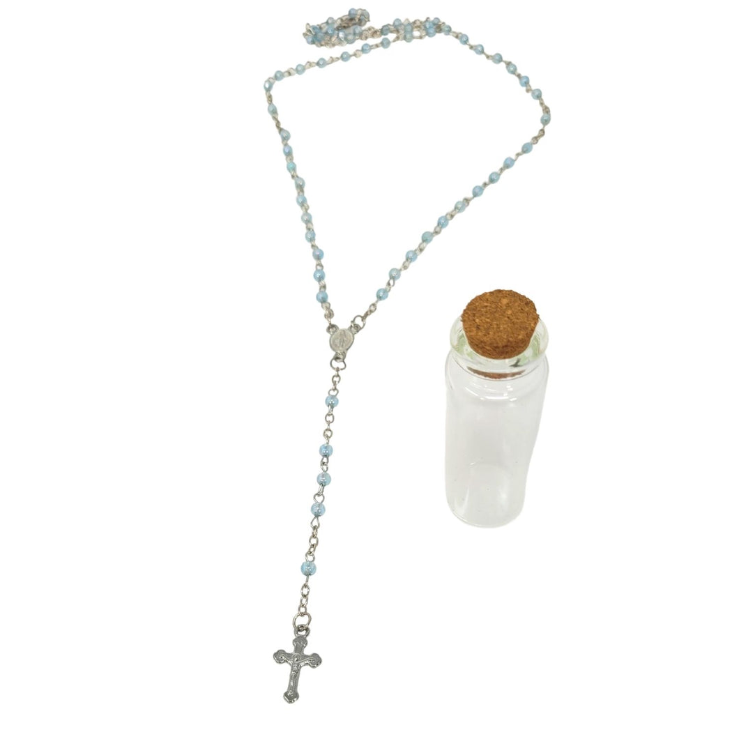 Silver Rosary with Light Blue Crystals