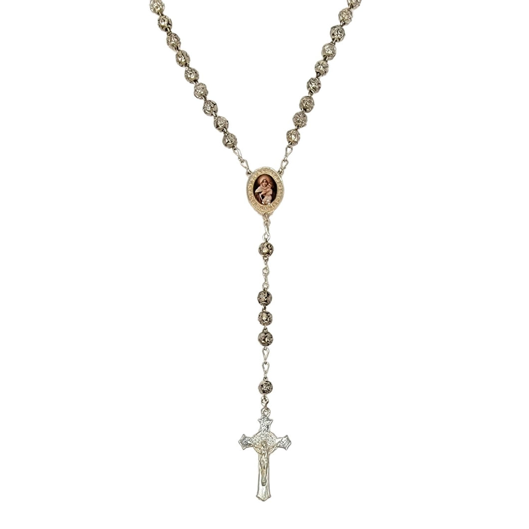 Silver Plate Rosary with Schoenstatt Mater and Unit Cross