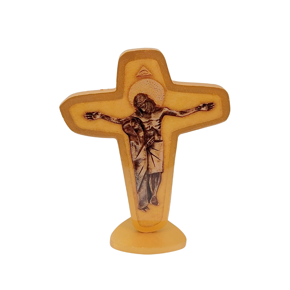 Unity Cross - Pedestral - Golden Color Wood. Small size, Wall Decor Option. 4 x 3