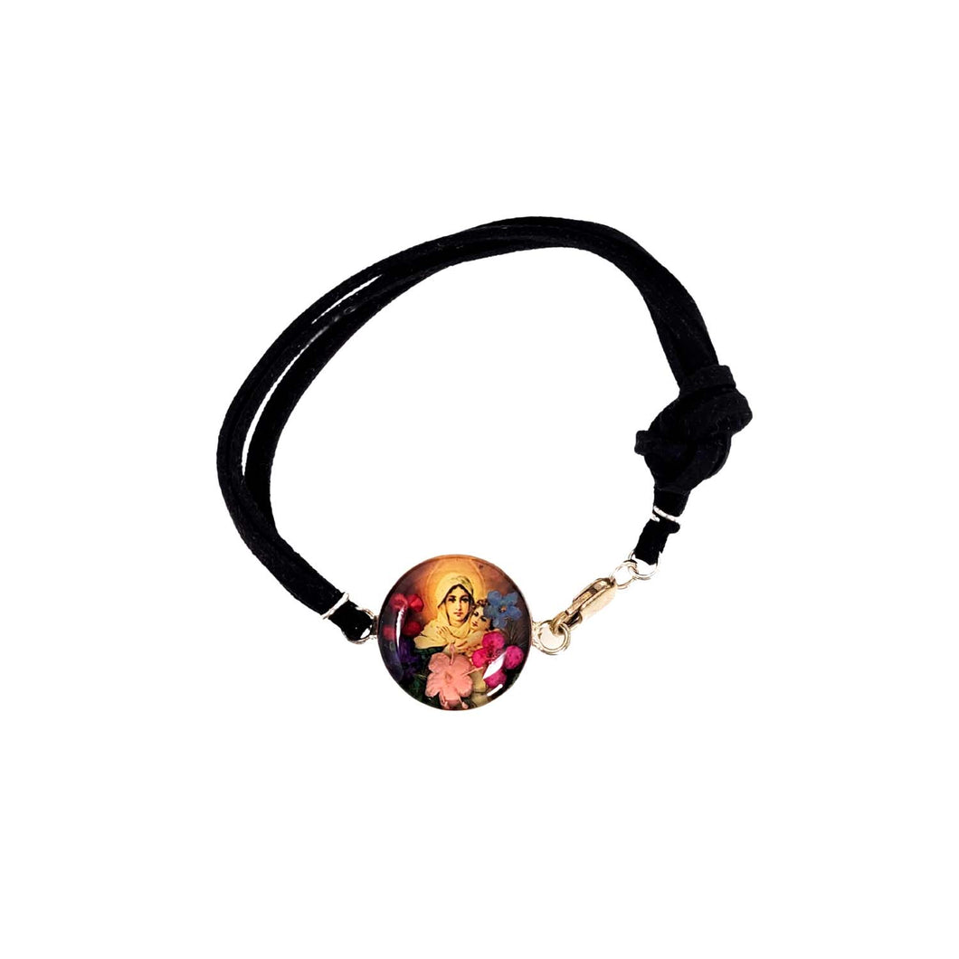 Four Strand Black Bracelet with Lady of Schoensttat Pendant