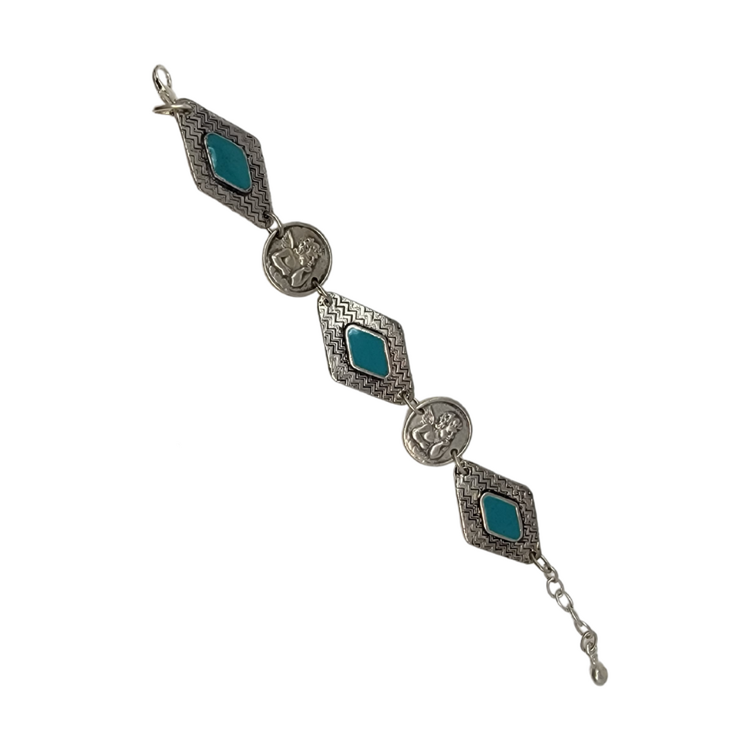 Silver Metallic Bracelet with Turquoise Stones