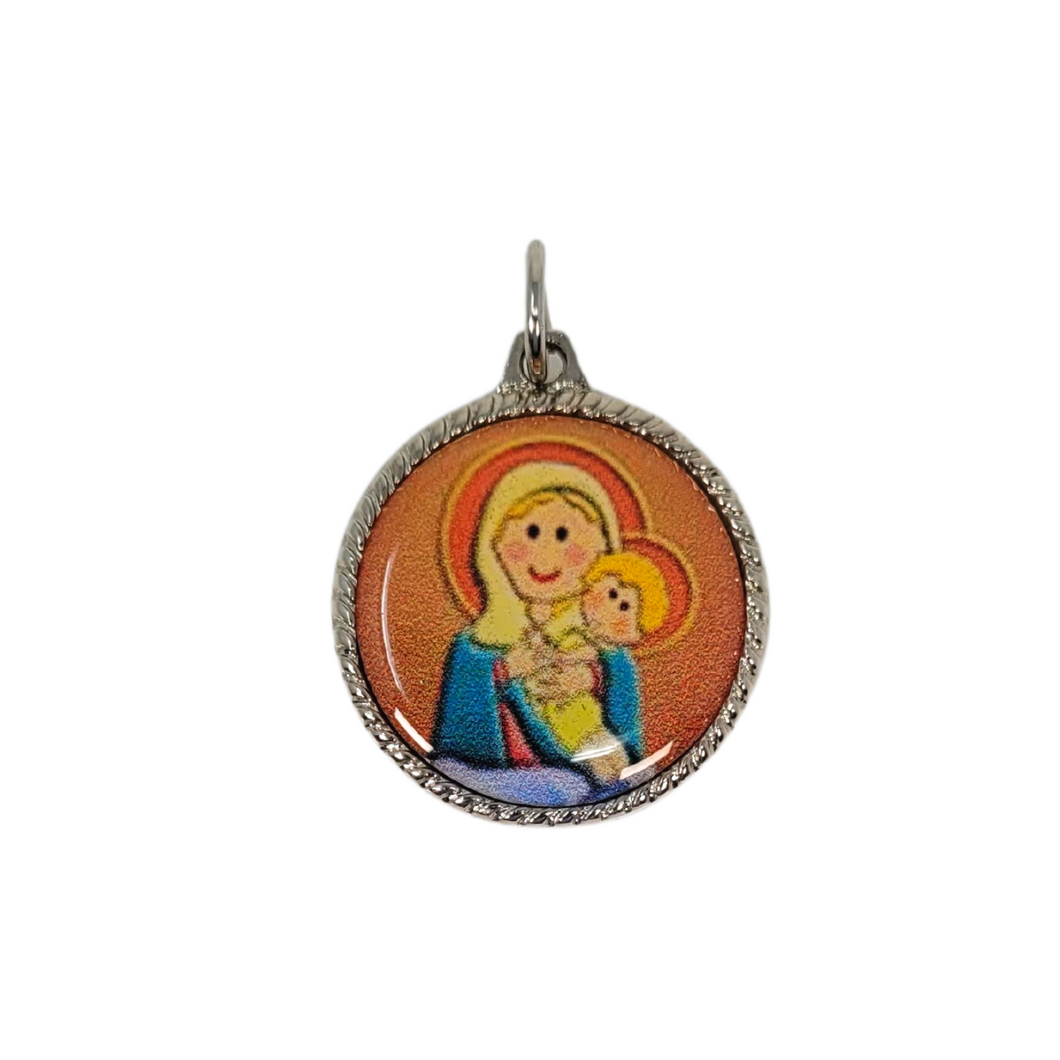 Silver Type Round Cartoon Kids Look Our Lady of Schoenstatt Medal, For Necklaces.