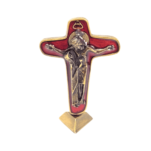 Unity Cross. Red Color. Triangular Metallic Stand. Small size. 3.25