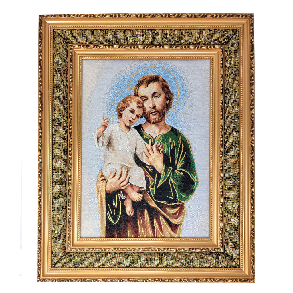 Wall-mount embroided image of St. Joseph and Baby Jesus- Medium size