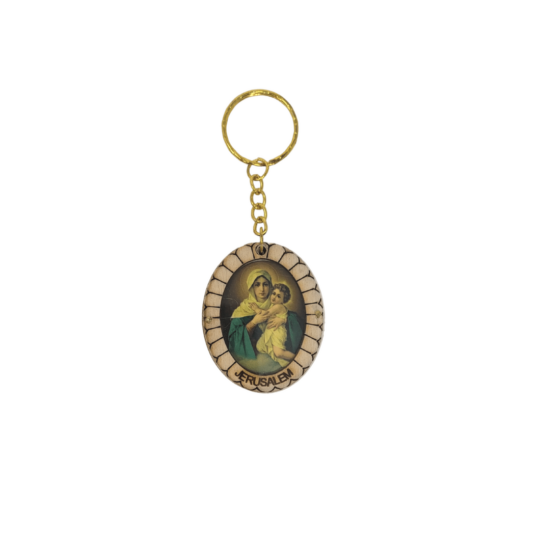Large Oval Our Lady of Schoenstatt Keychain with the Inscription 
