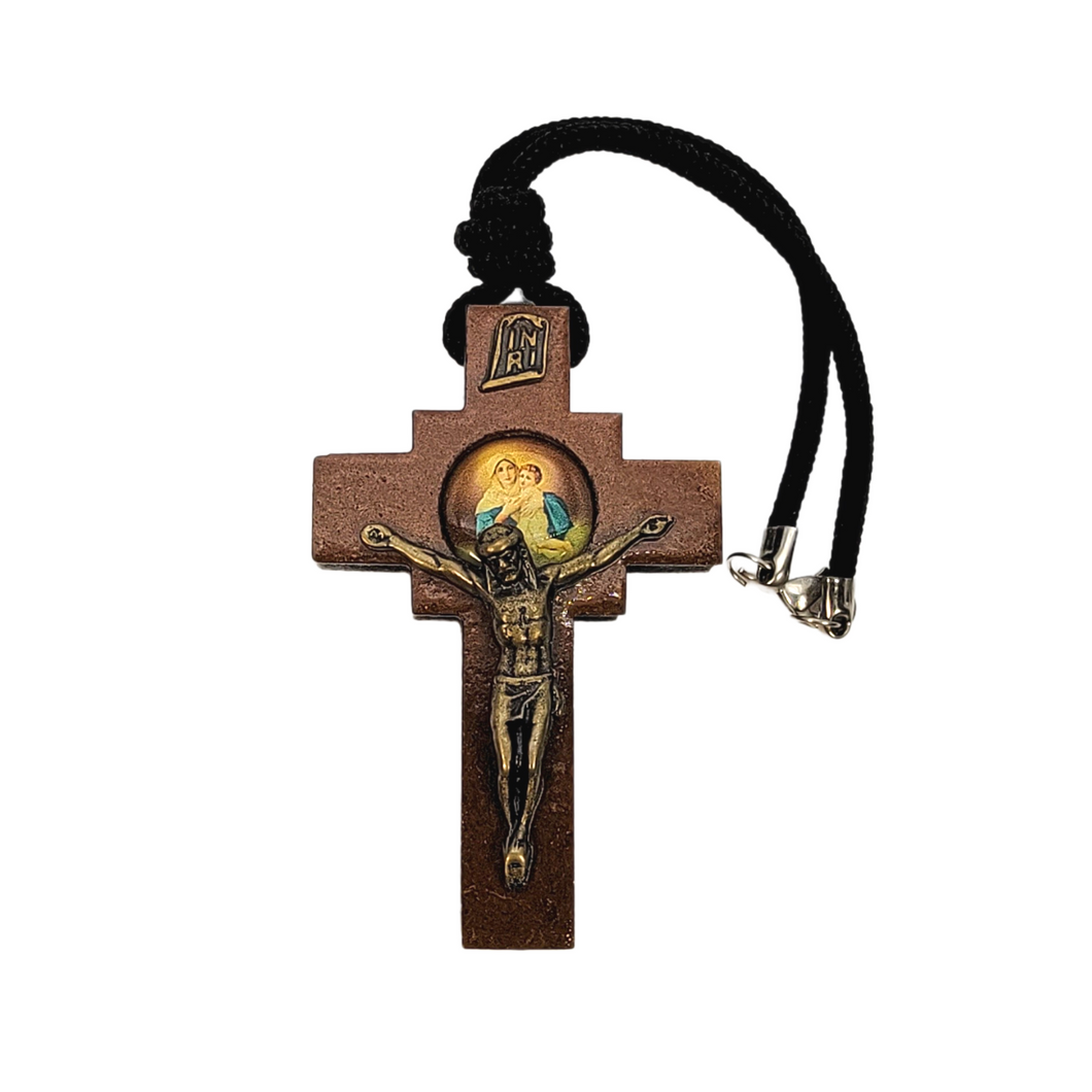 Cross with Our Lady of Schoenstatt Image and Jesus. Size: 2.5 inches