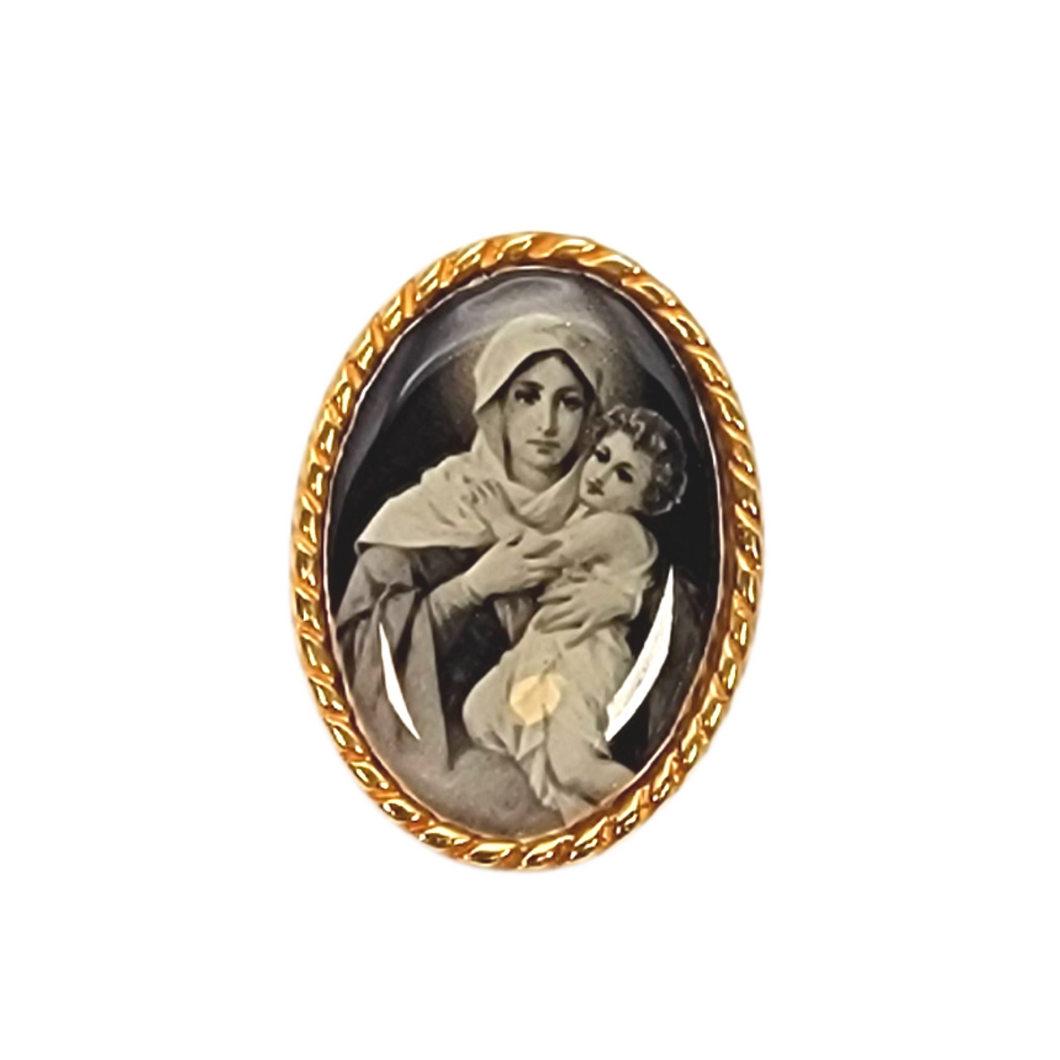 Golden Frame Medal with Our Lady of Schoenstatt Black and White Image