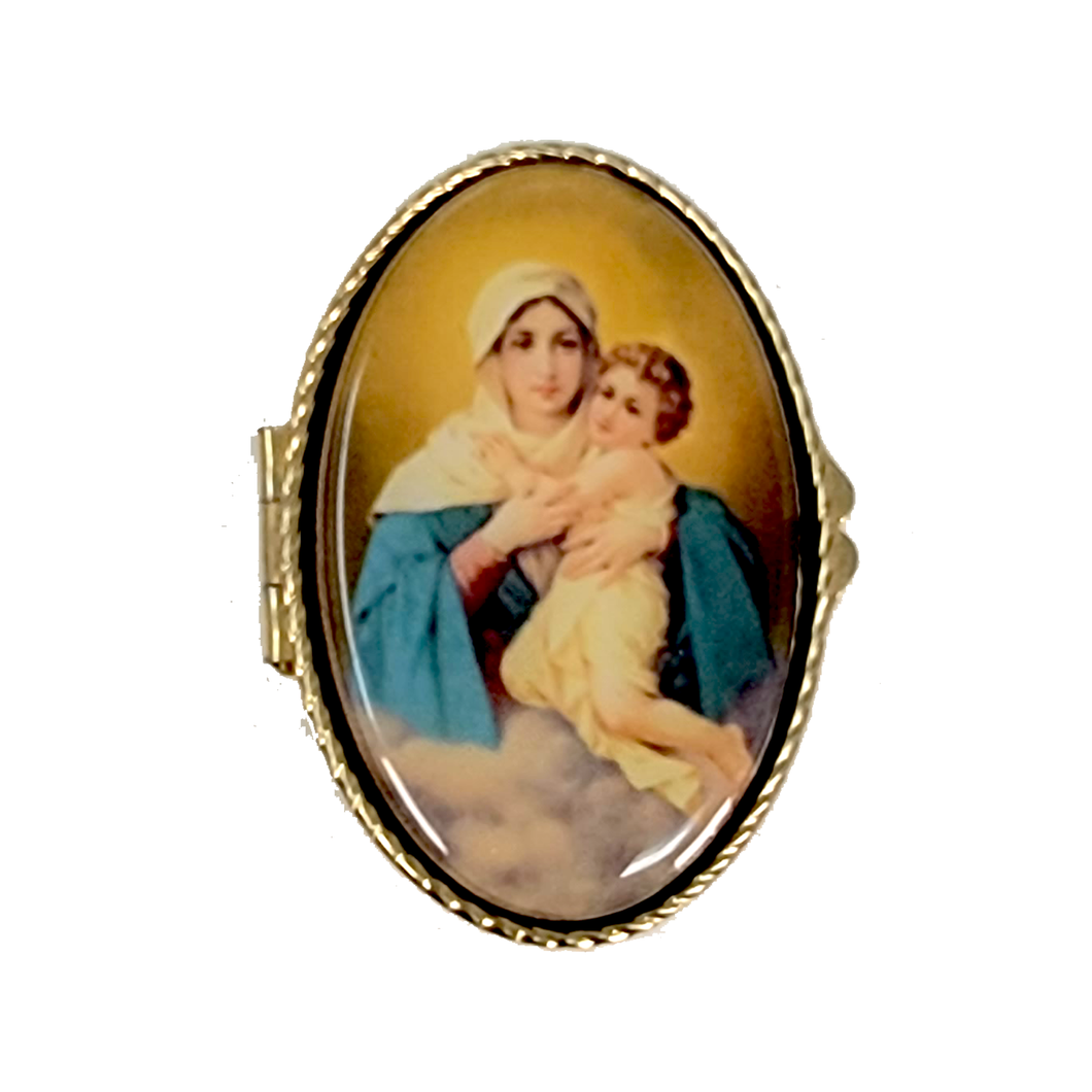 Metal Jewelry Box with Our Lady of Schoenstatt in Resin with Golden Frame